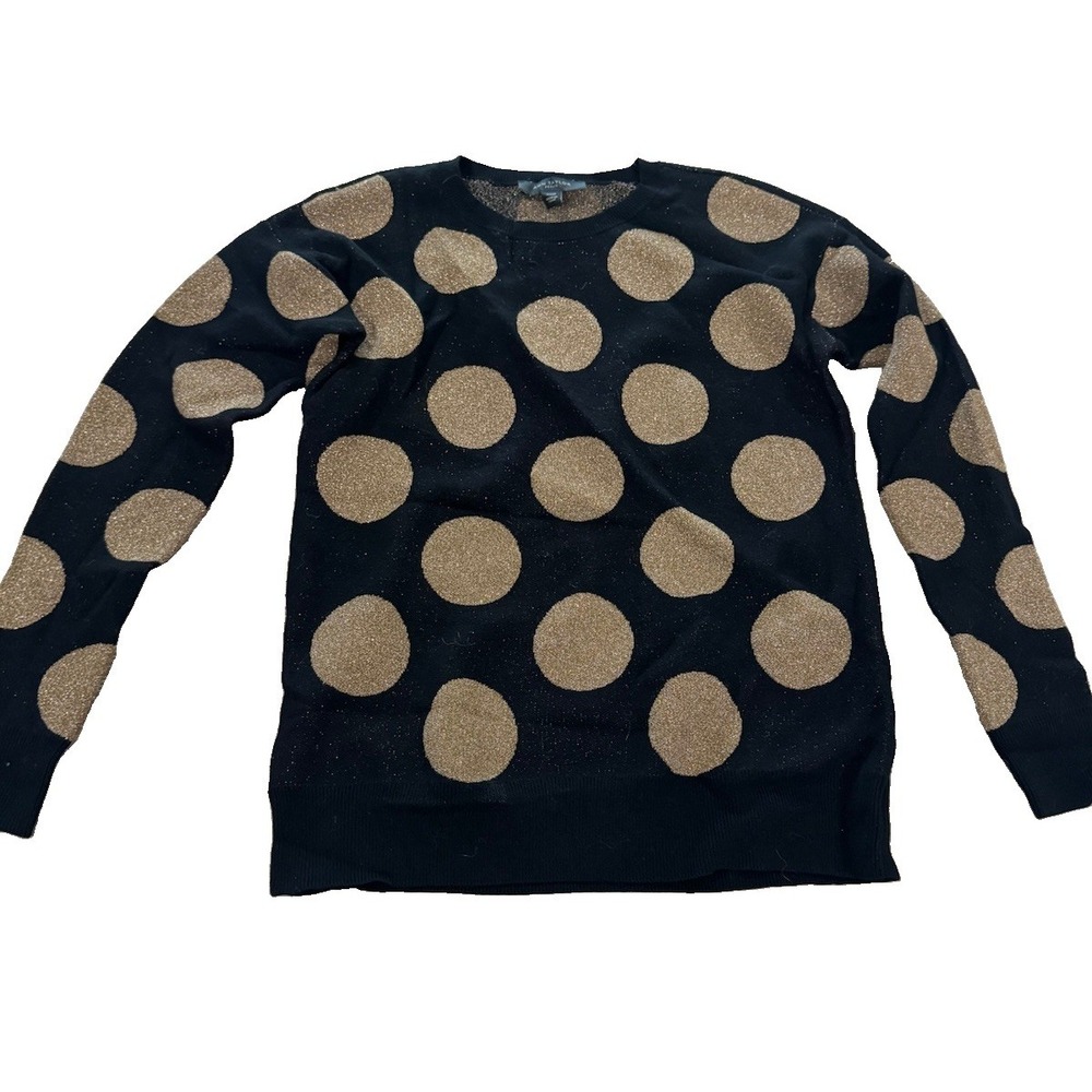 Ann Taylor Black Gold Sweater Pullover Metallic Polka Dot Petite XS Holiday